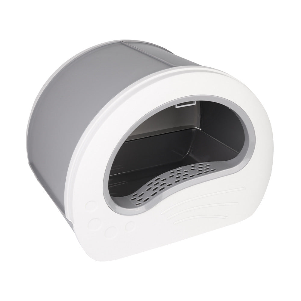 Large Cat Litter Box Anti-Splashing Cat Pan Drawer Cat Potty Tray with Sterilizing Light - Grey