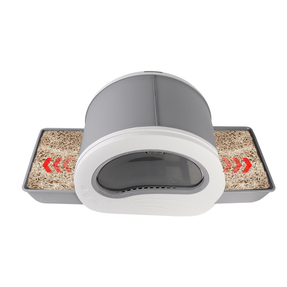 Large Cat Litter Box Anti-Splashing Cat Pan Drawer Cat Potty Tray with Sterilizing Light - Grey